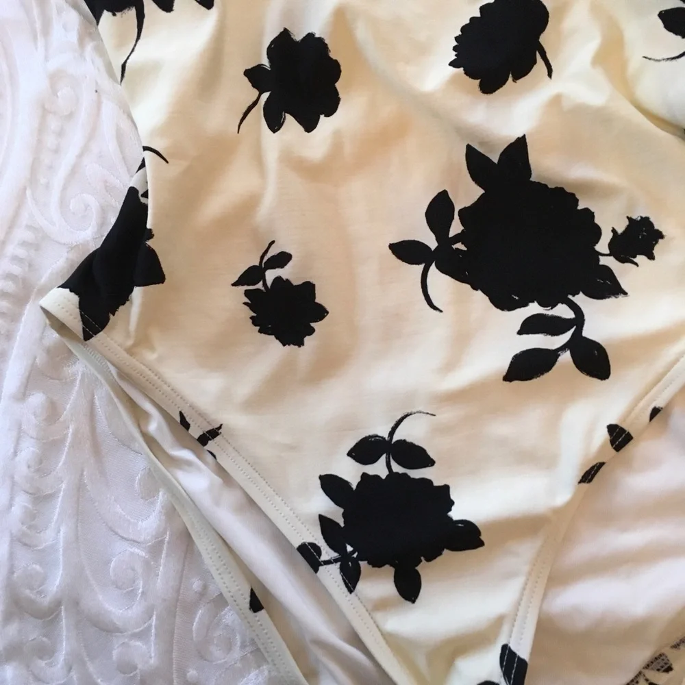 Kate Spade Cream One-Piece Swimsuit with Black Floral Print - Picture 7 of 12